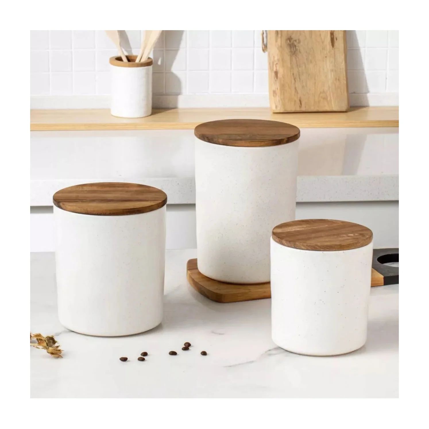 Kitchen Canister Set in Kenya - Member's Mark 4 Piece, Acacia Lid