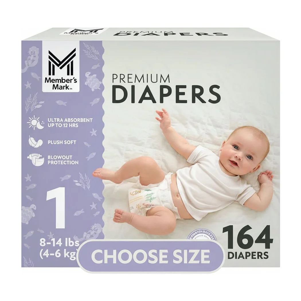 Member's Mark Size 1 Diapers, 164 Count