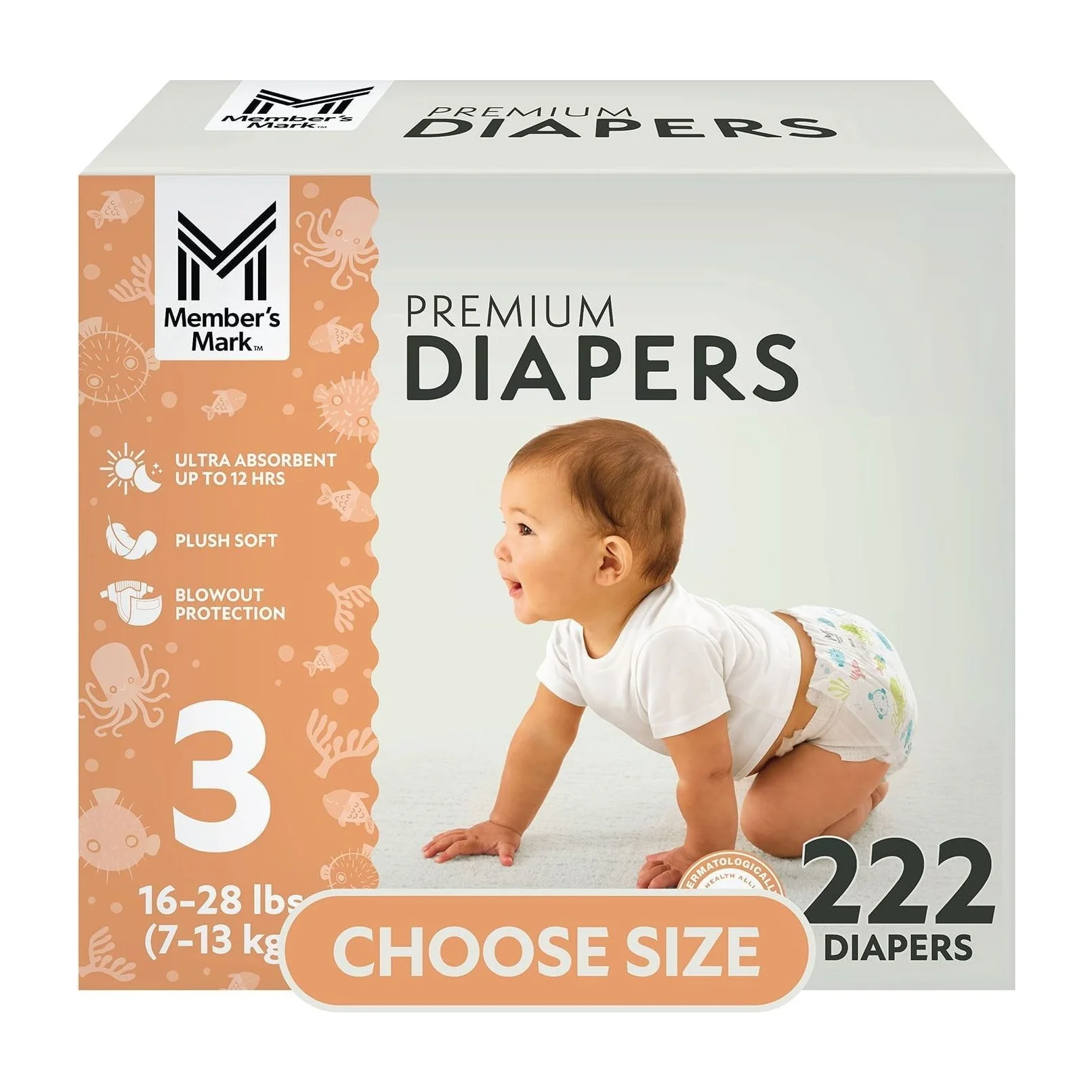 Member's Mark Size 3 Diapers, 222 Count
