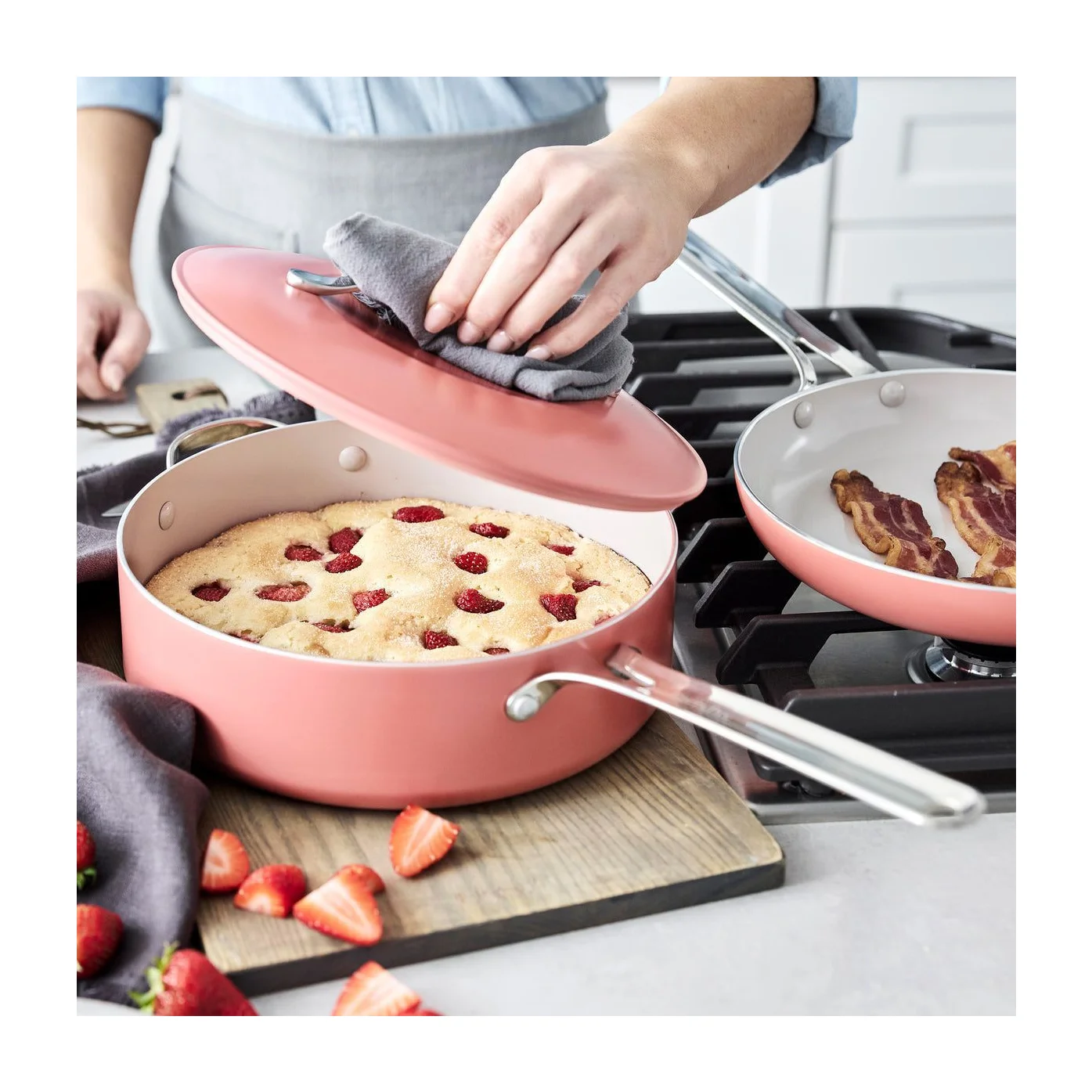 GreenPan Nova Ceramic Nonstick 3 Piece Cookware Set, Coral