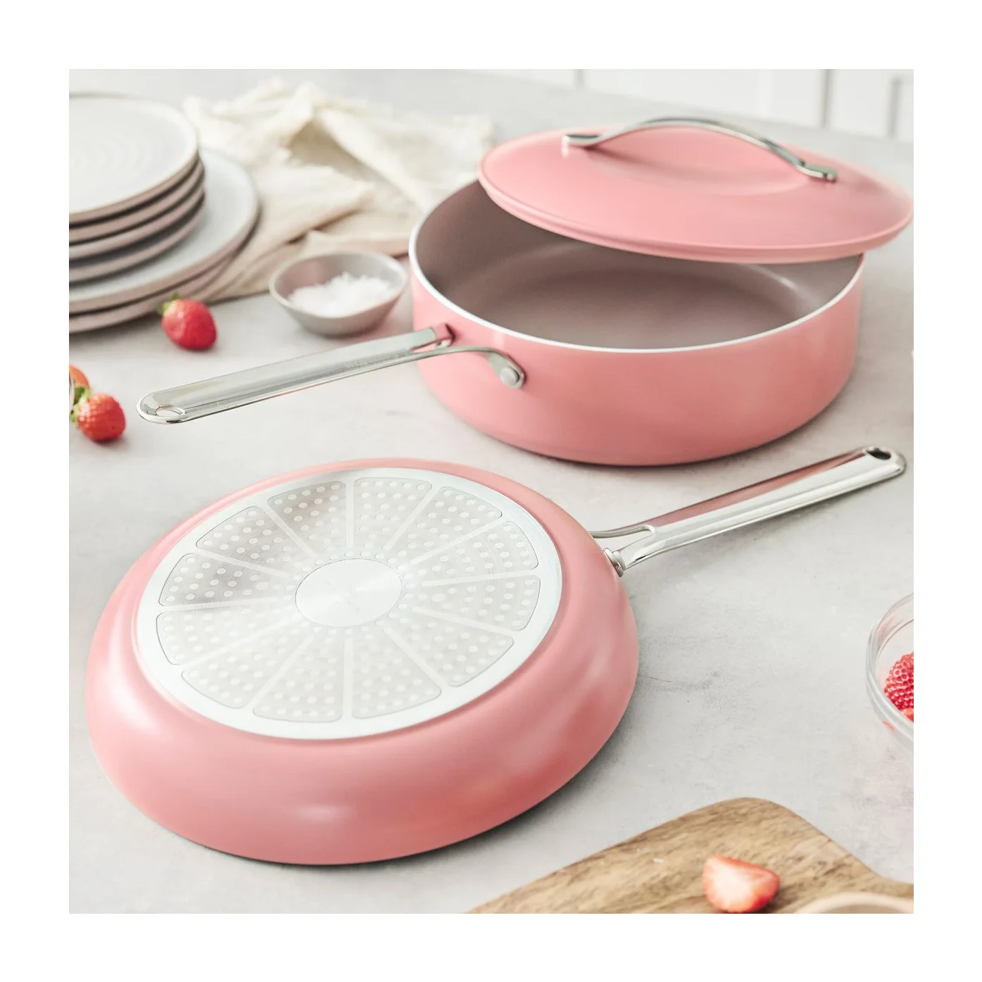 GreenPan Nova Ceramic Nonstick 3 Piece Cookware Set, Coral