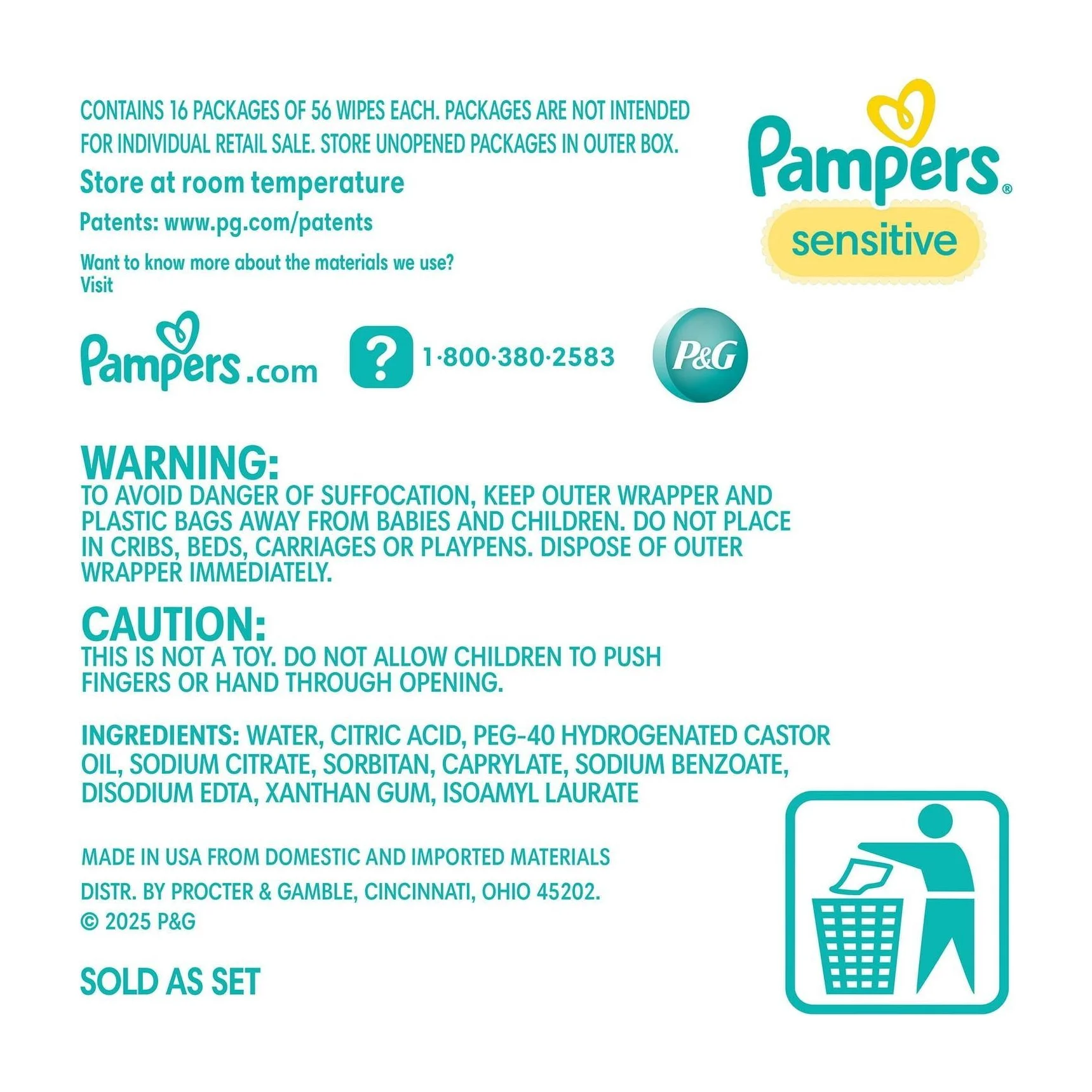Pampers Sensitive Baby Wipes, Fragrance Free