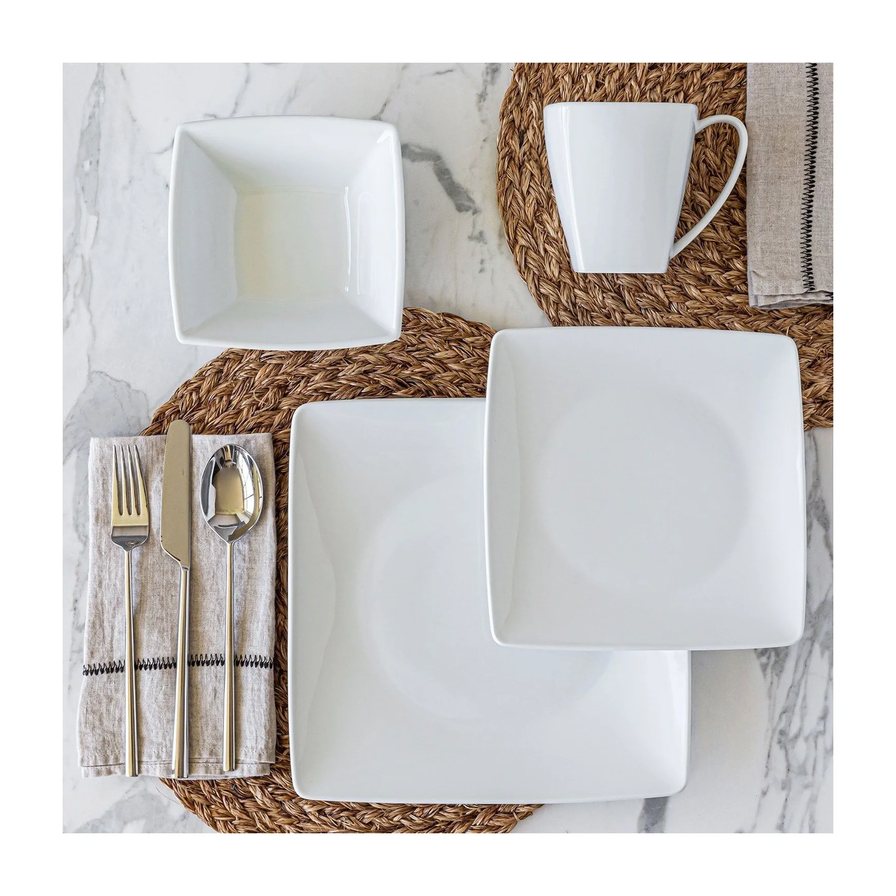 Dinnerware Set in Kenya - Over&Back 32-Piece White Porcelain Square