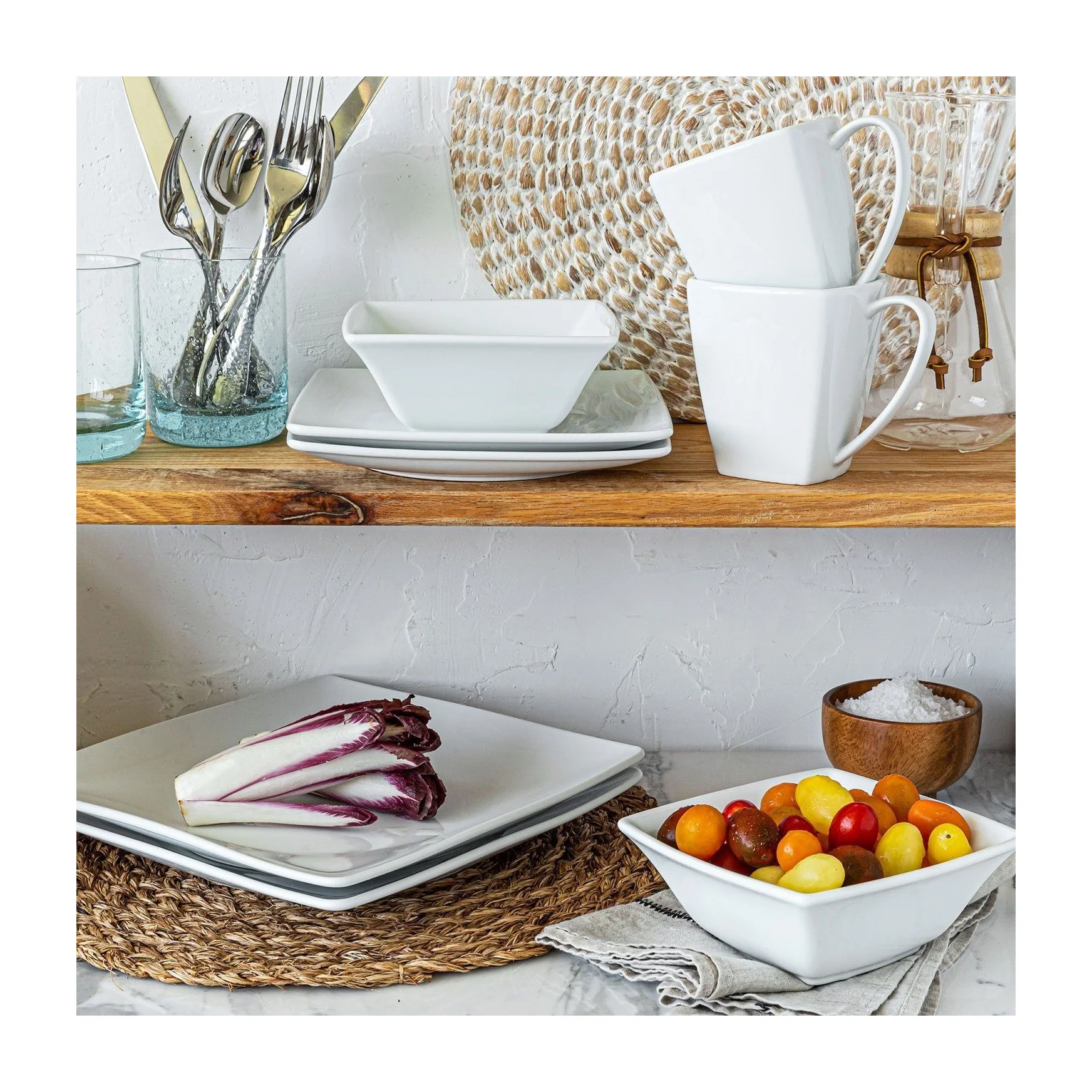 Dinnerware Set in Kenya - Over&Back 32-Piece White Porcelain Square