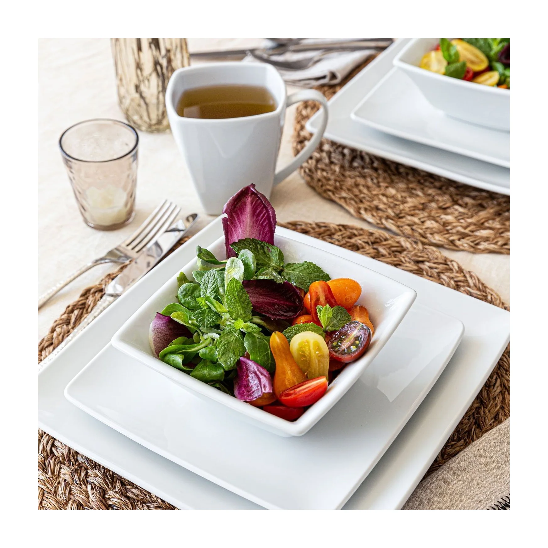 Dinnerware Set in Kenya - Over&Back 32-Piece White Porcelain Square