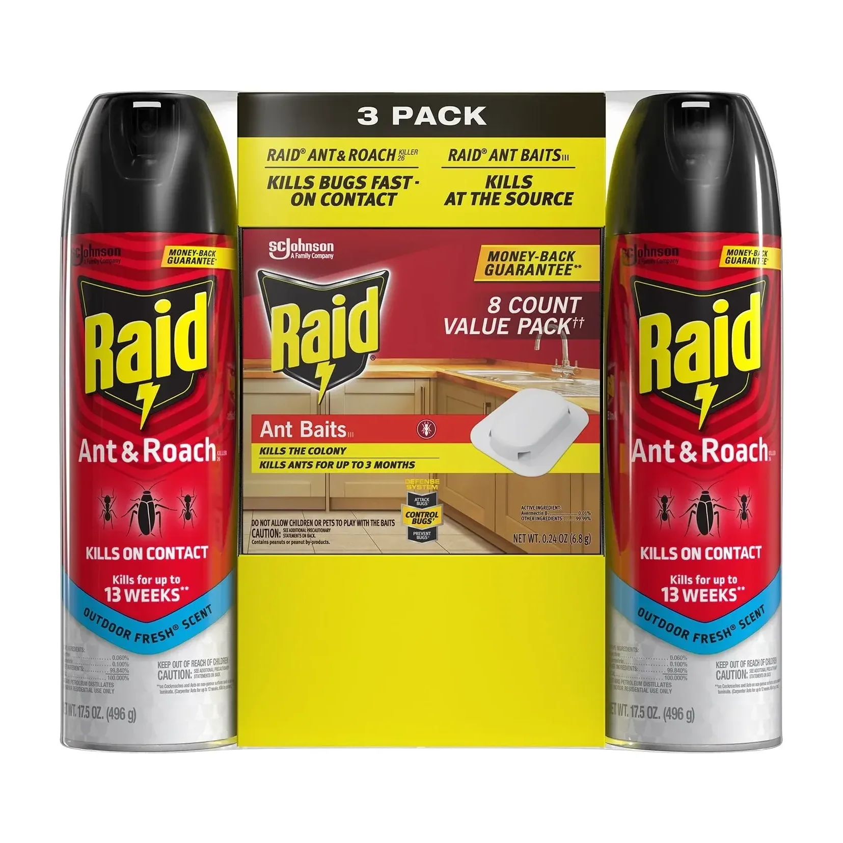 Raid Ant & Roach Aerosol, 2 Pack with Bait Trap