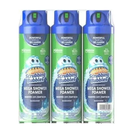 Scrubbing Bubbles Mega Shower Foamer Aerosol, Rainshower (3 Pack)