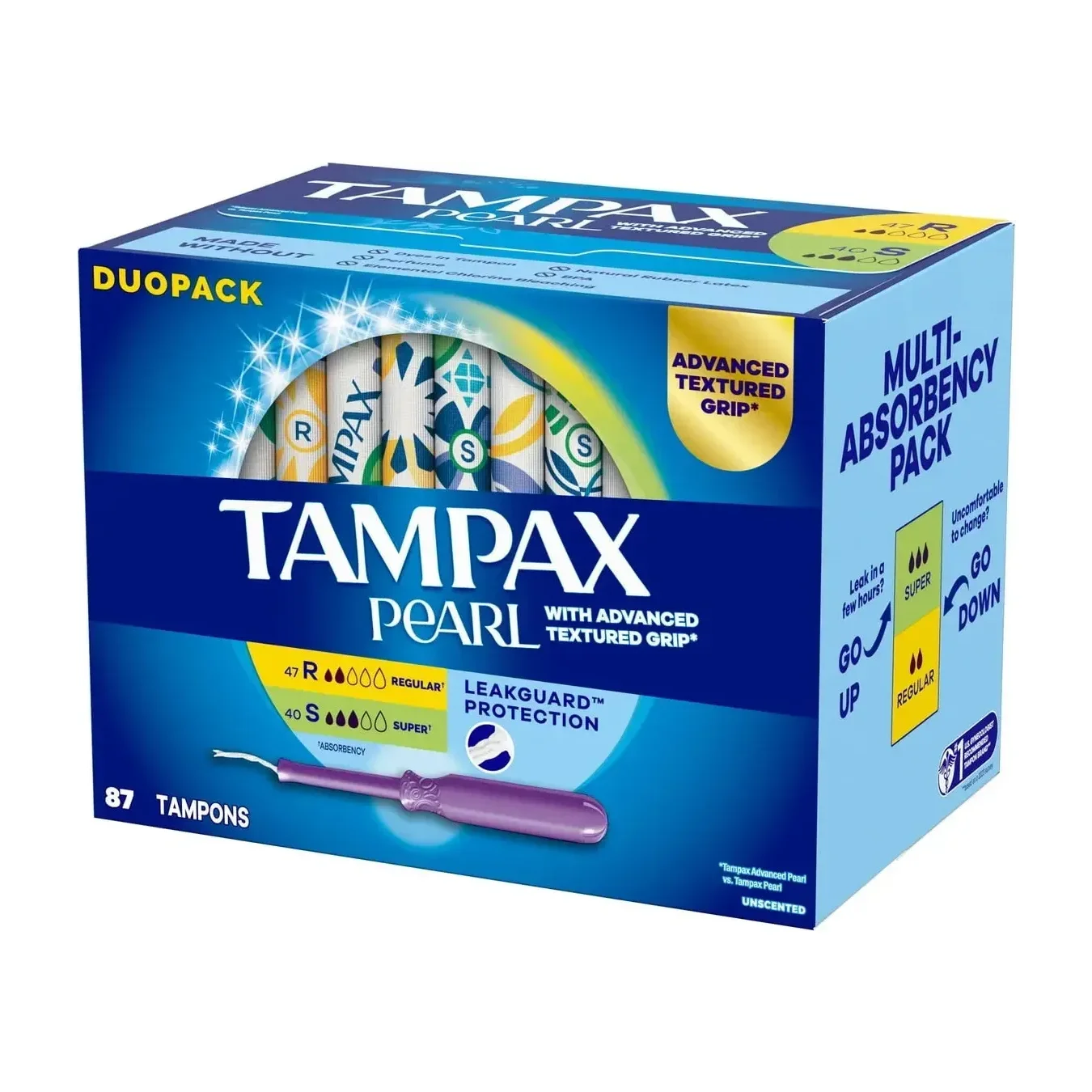 Tampax Pearl Tampons Duopack, Super and Regular, 87 Count