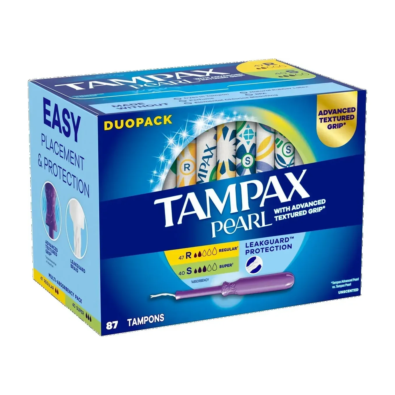 Tampax Pearl Tampons Duopack, Super and Regular, 87 Count
