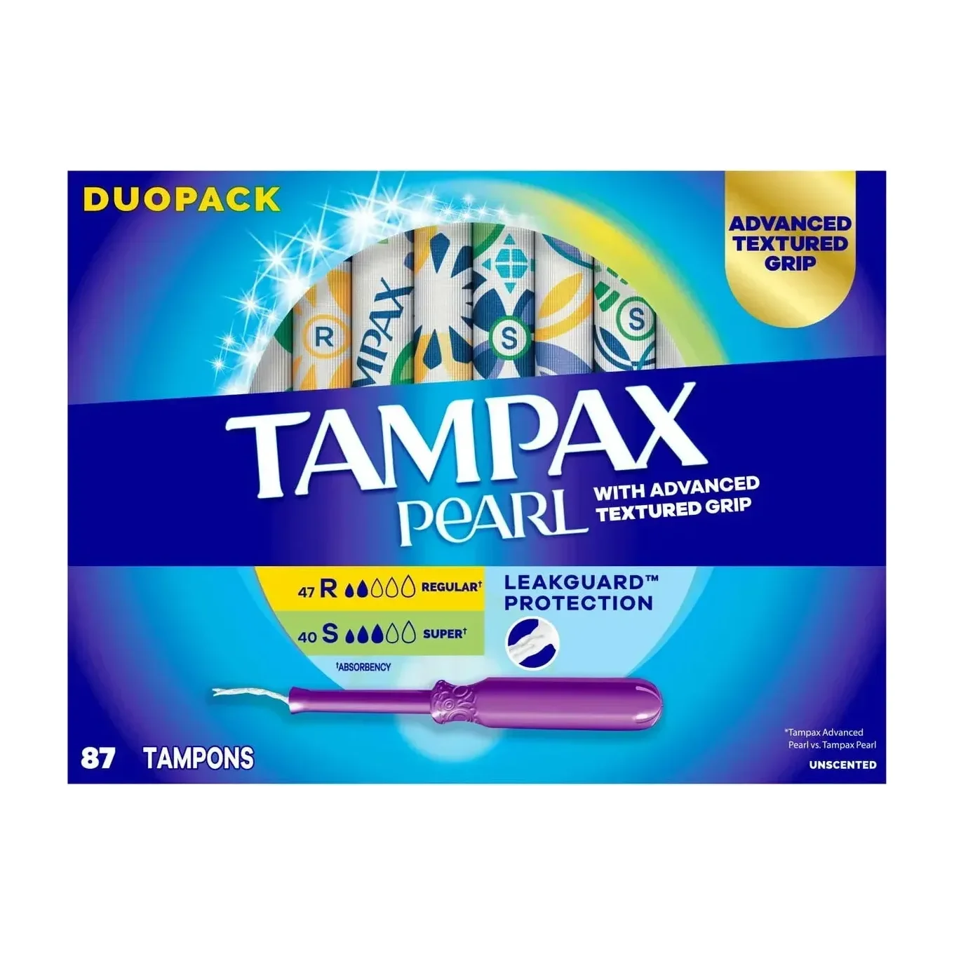 Tampax Pearl Tampons Duopack, Super and Regular, 87 Count