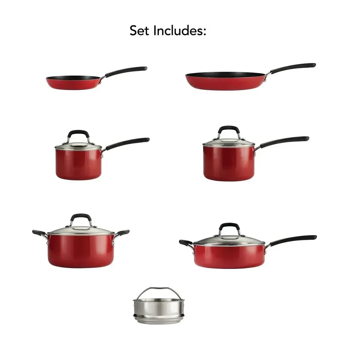Tramontina 11-Piece Nonstick Cookware Set, Red