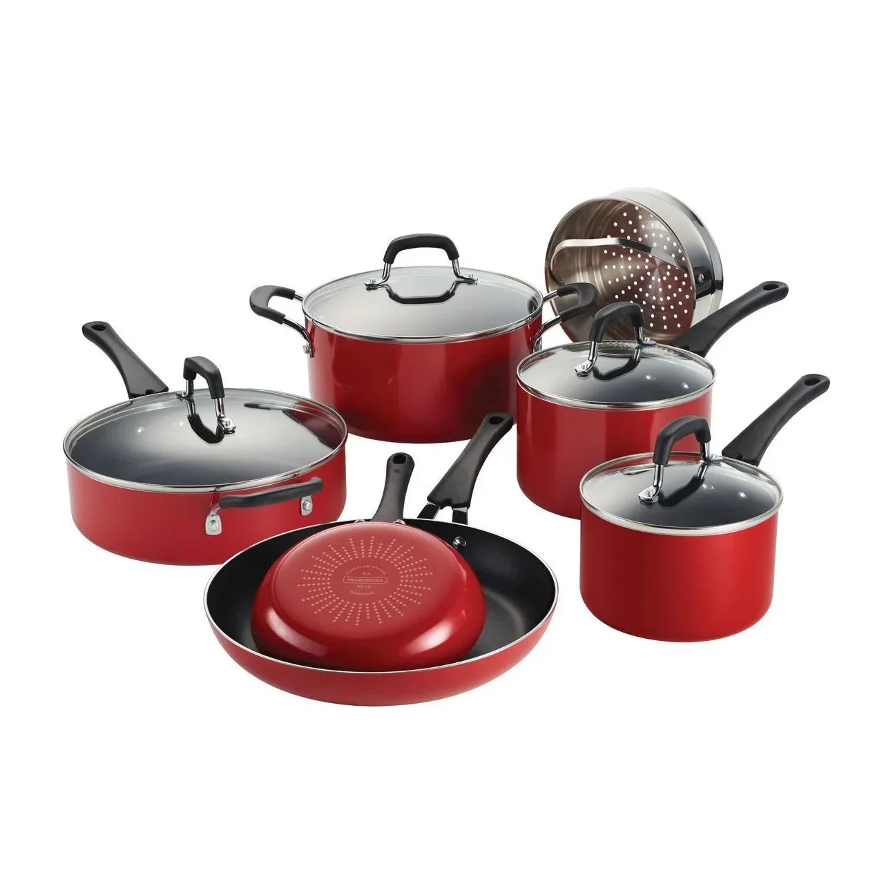 Tramontina 11-Piece Nonstick Cookware Set, Red