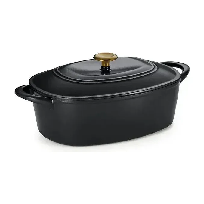 Tramontina Cast Iron Oval Dutch Oven Pot with Lid, Black with Gold