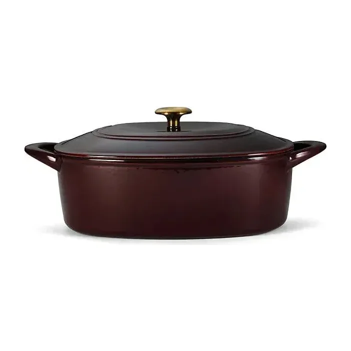 Tramontina Cast Iron Oval Dutch Oven Pot with Lid, CranBerry