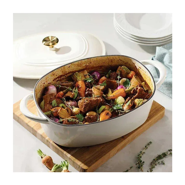 Tramontina Cast Iron Oval Dutch Oven Pot with Lid, Latte with Gold