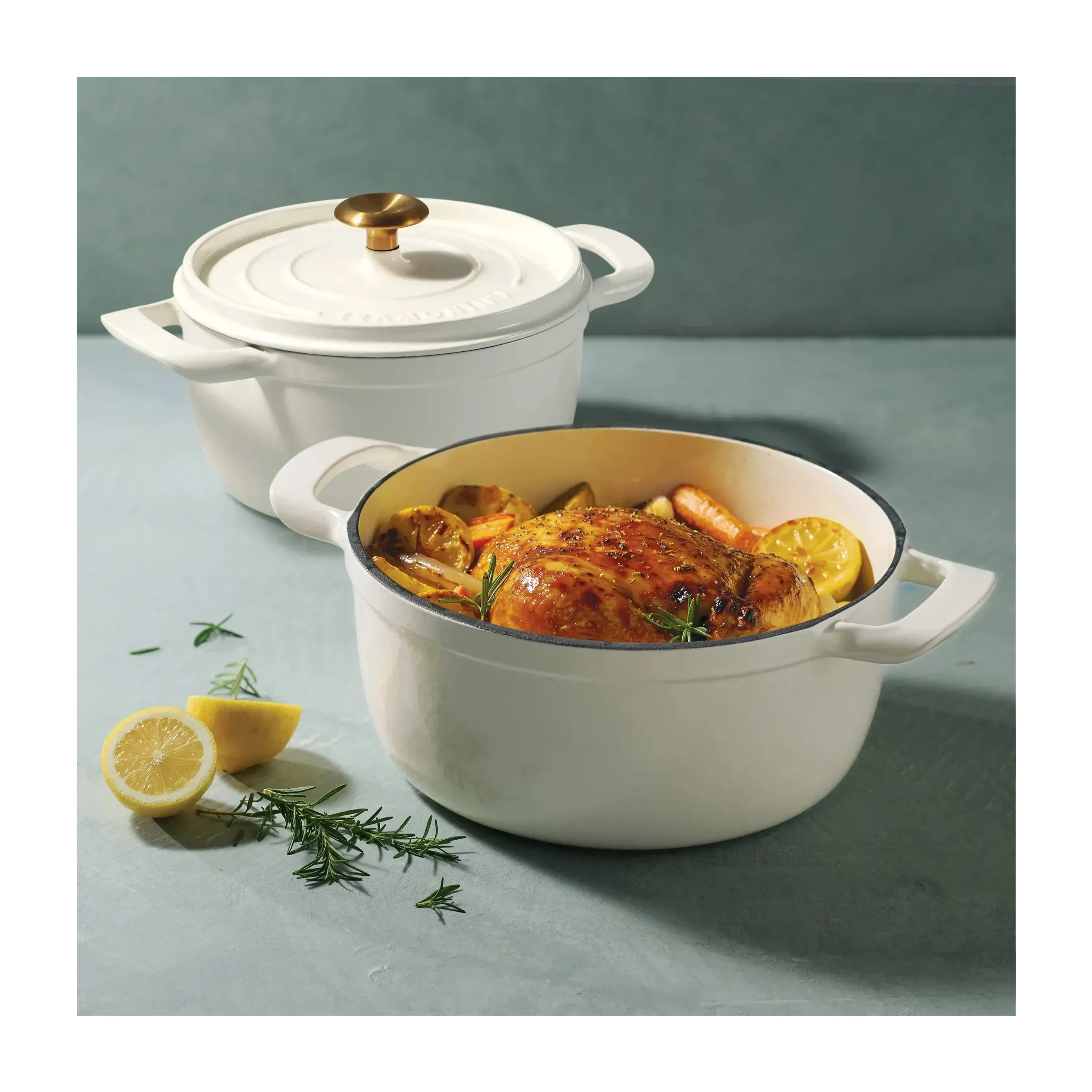Tramontina 4 and 6 Quart Cast Iron Dutch Oven Set, White