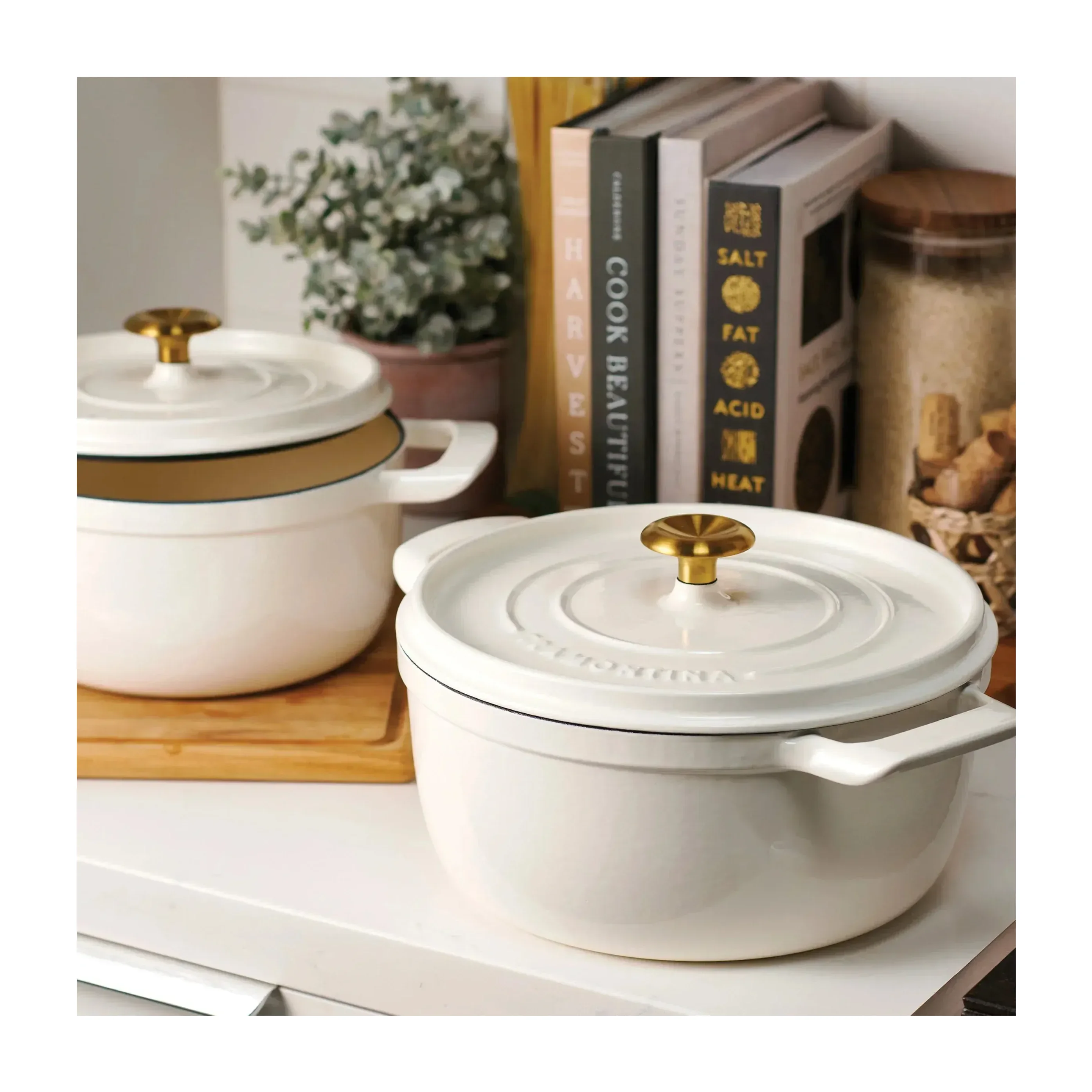 Tramontina 4 and 6 Quart Cast Iron Dutch Oven Set, White