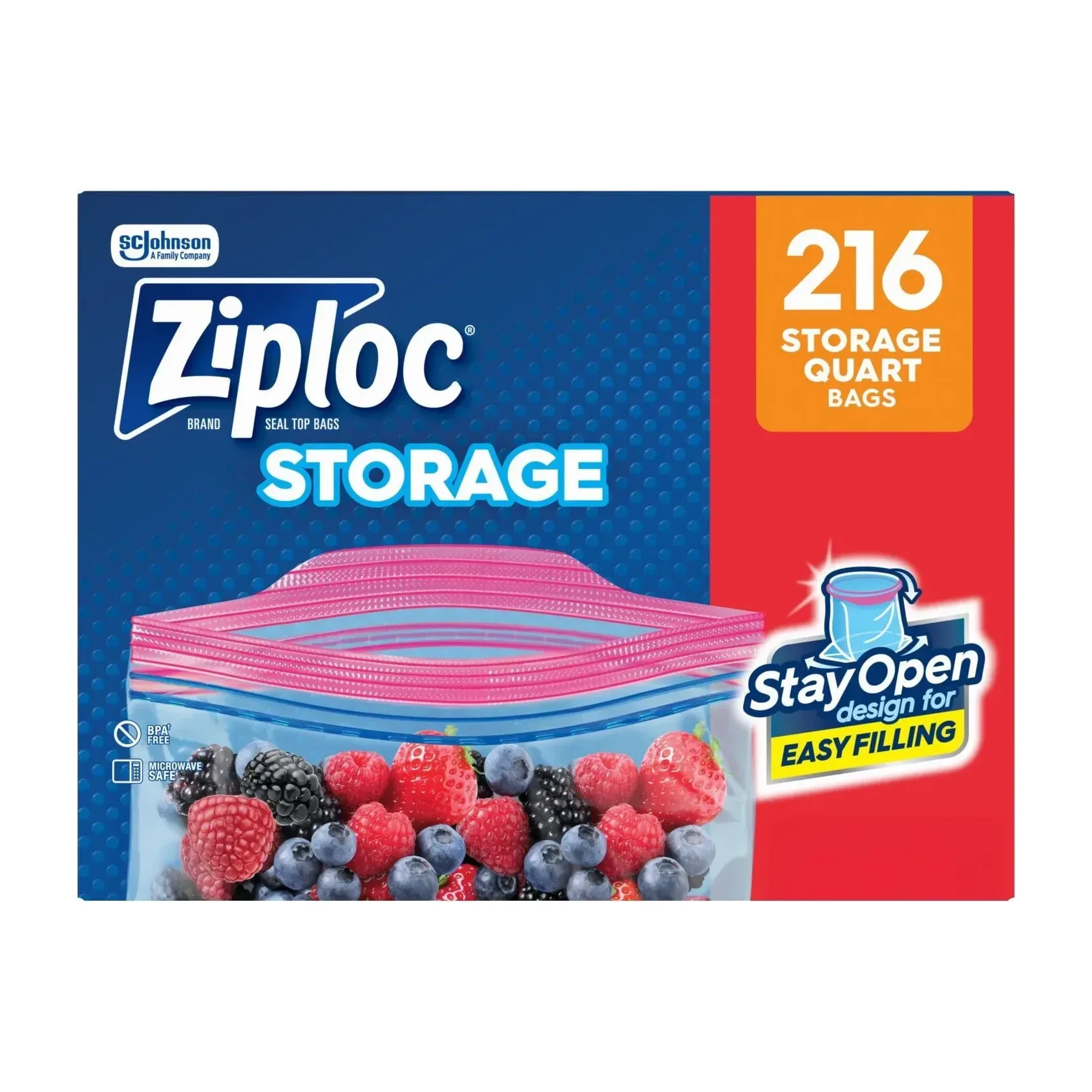 Ziploc Seal Top Quart Freezer Bags, 216 Count