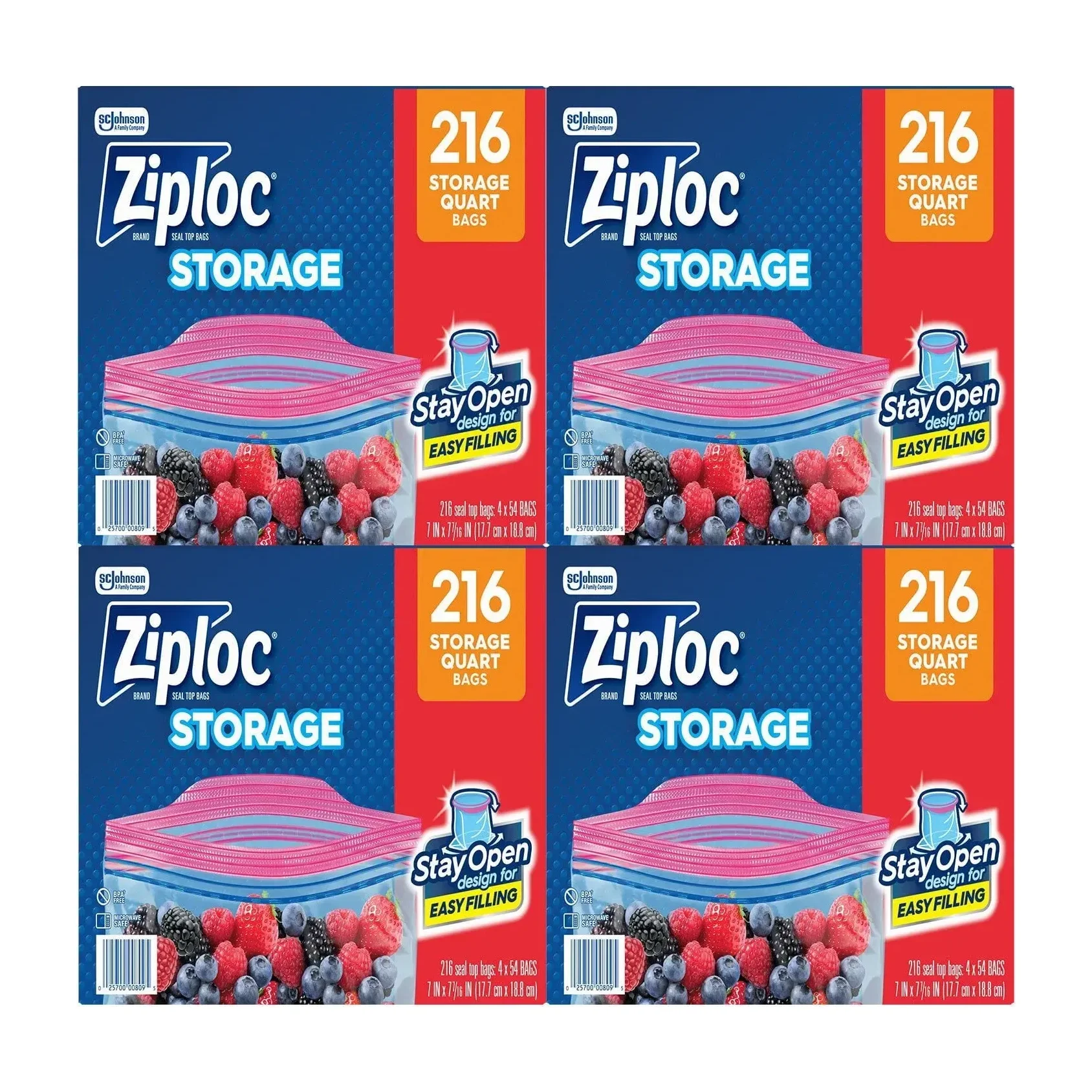 Ziploc Seal Top Quart Freezer Bags, 216 Count